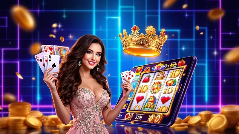 Visual permainan digital dengan elemen gulungan dan simbol